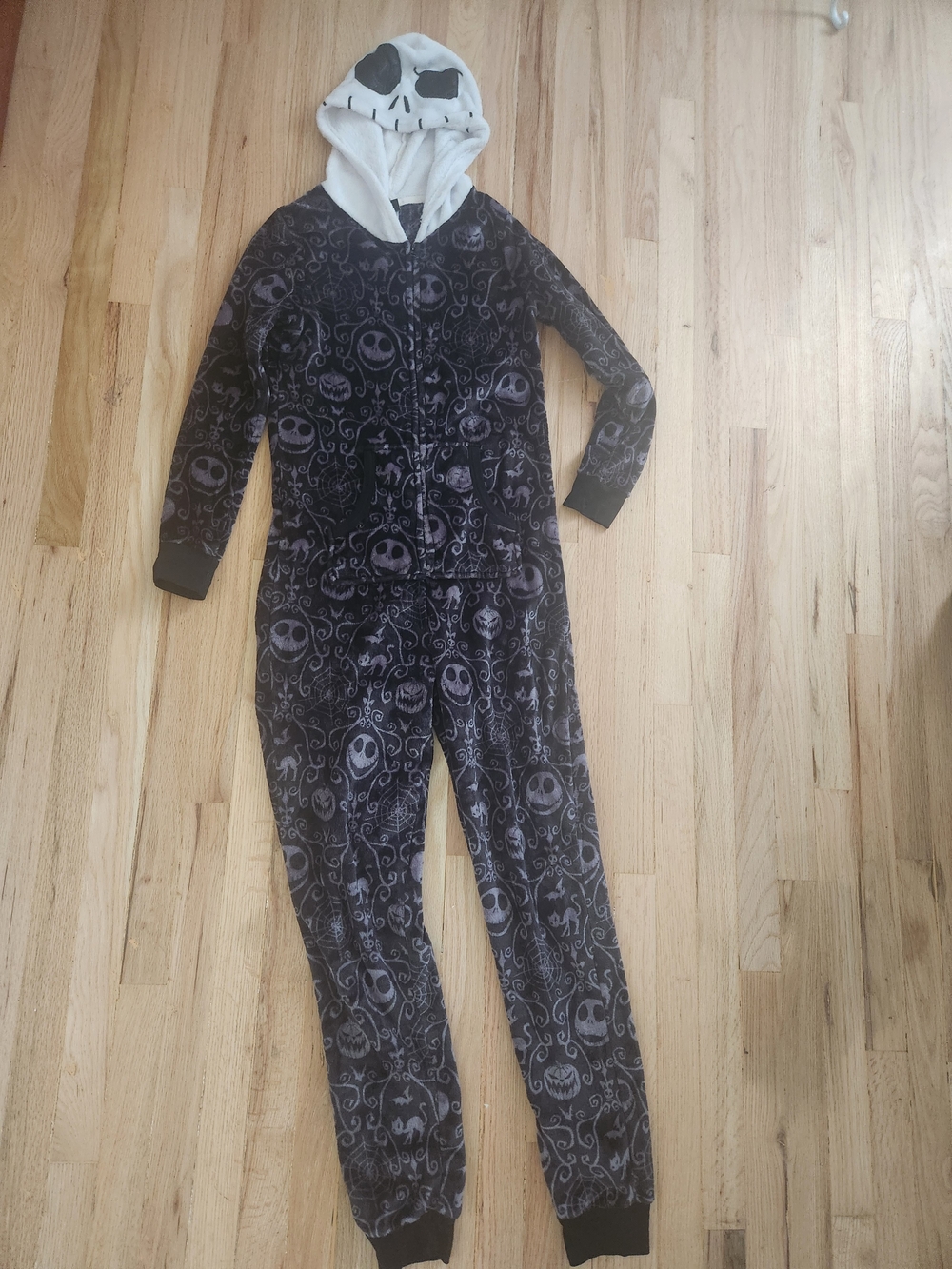 Disney Tim Burton Jack Skellington Halloween Hooded Onesie Loungewear Medium